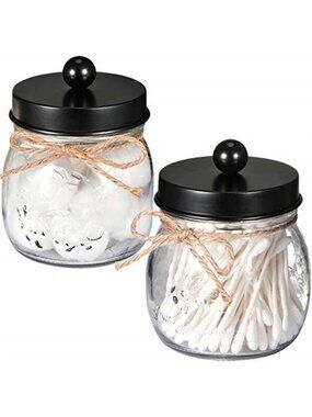 Qtip Holder Glass Bathroom Organizer Cotton Ball Swab Storage Jar Set